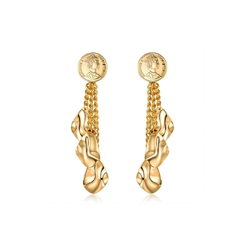 18K Gold Plated Dangling Queen Coin Earrings