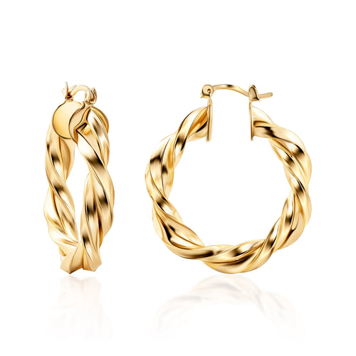 18K Gold Plated Twisted Hoop Earrings Intertwined Earrings