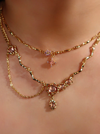 18K Real Gold Plated Tourmaline Starlight Cross Necklace