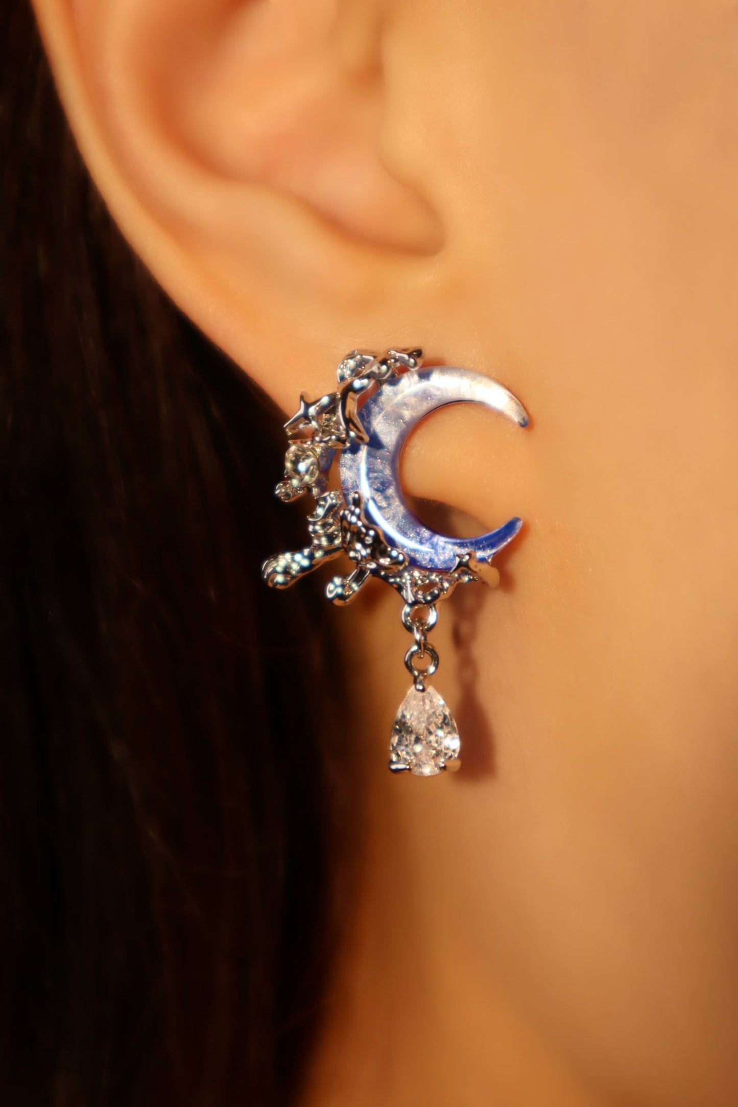 Palladium White Gold Plated Gradient Blue Moon Earrings