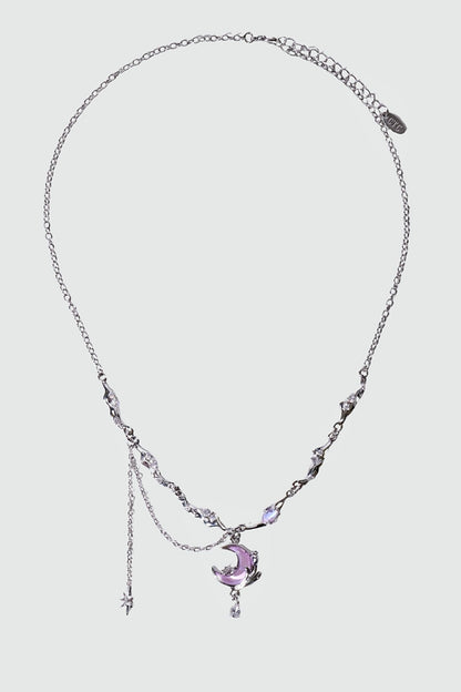 Palladium White Gold Plated Sparkle Rose Moon Necklace