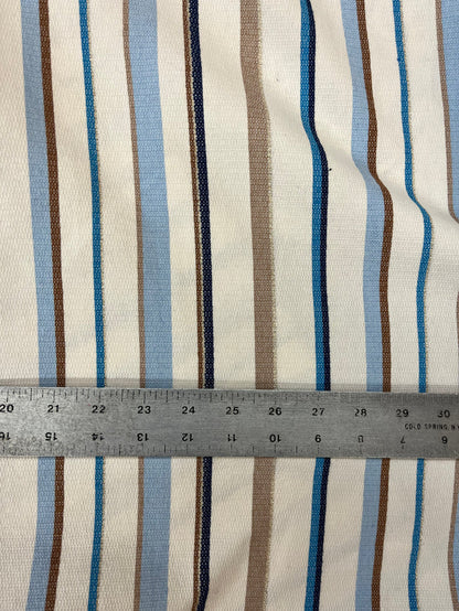 Cotton Poly Blend Lurex Stripe - Off-White, Blue, Brown & Gold