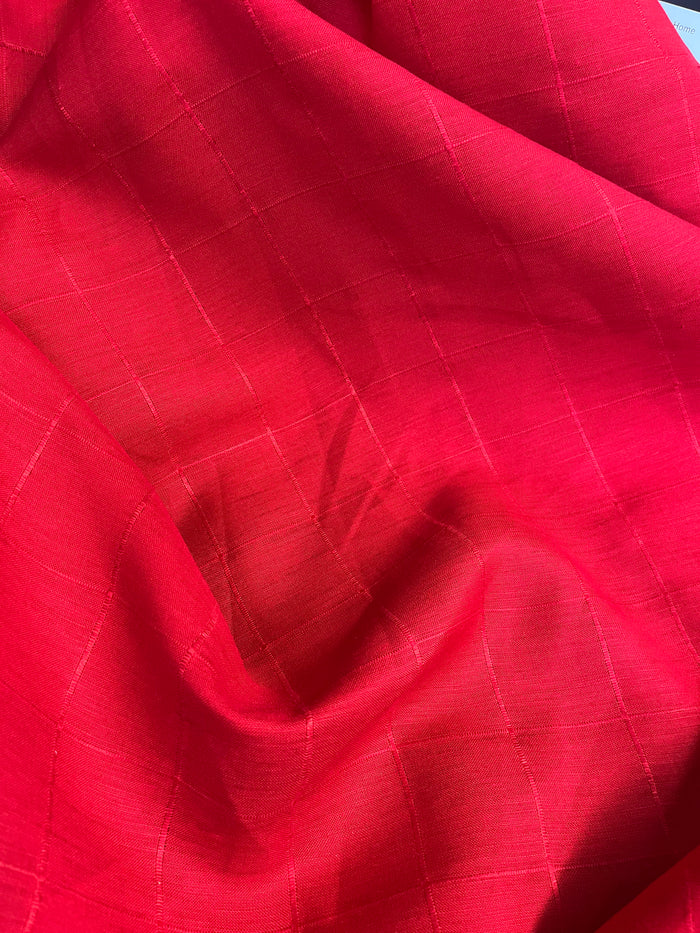 Grid Patterned Linen Blend - Cherry Red