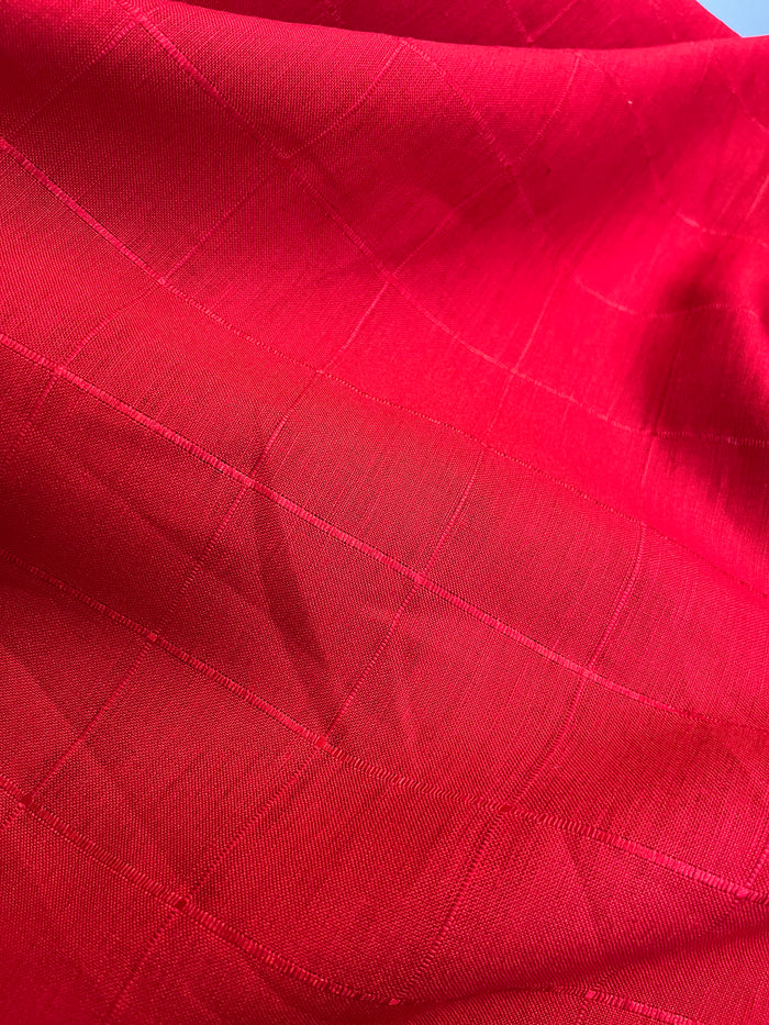 Grid Patterned Linen Blend - Cherry Red