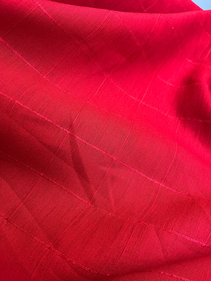Grid Patterned Linen Blend - Cherry Red