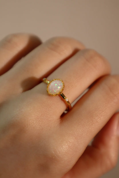 18K Real Gold Plated White Opal Ring