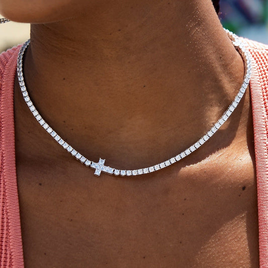 3MM Diamond Cross Tennis Necklace