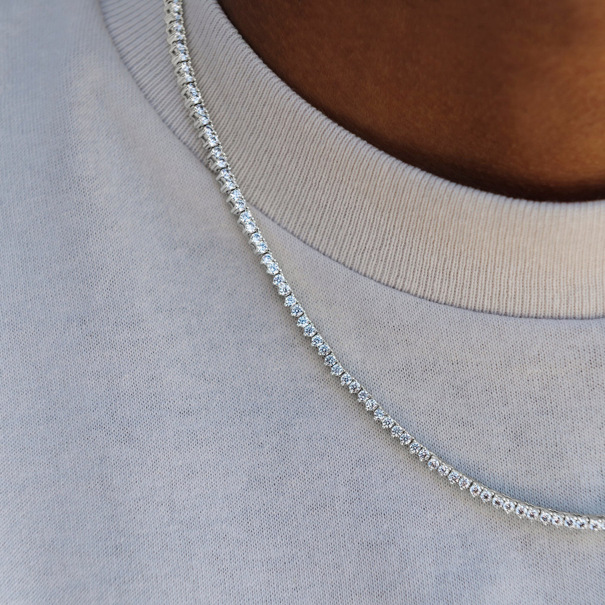 3 Prong Tennis Chain in White Gold -2mm