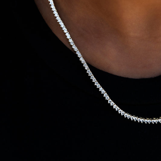 3 Prong Tennis Necklace in Yellow Gold -2mm