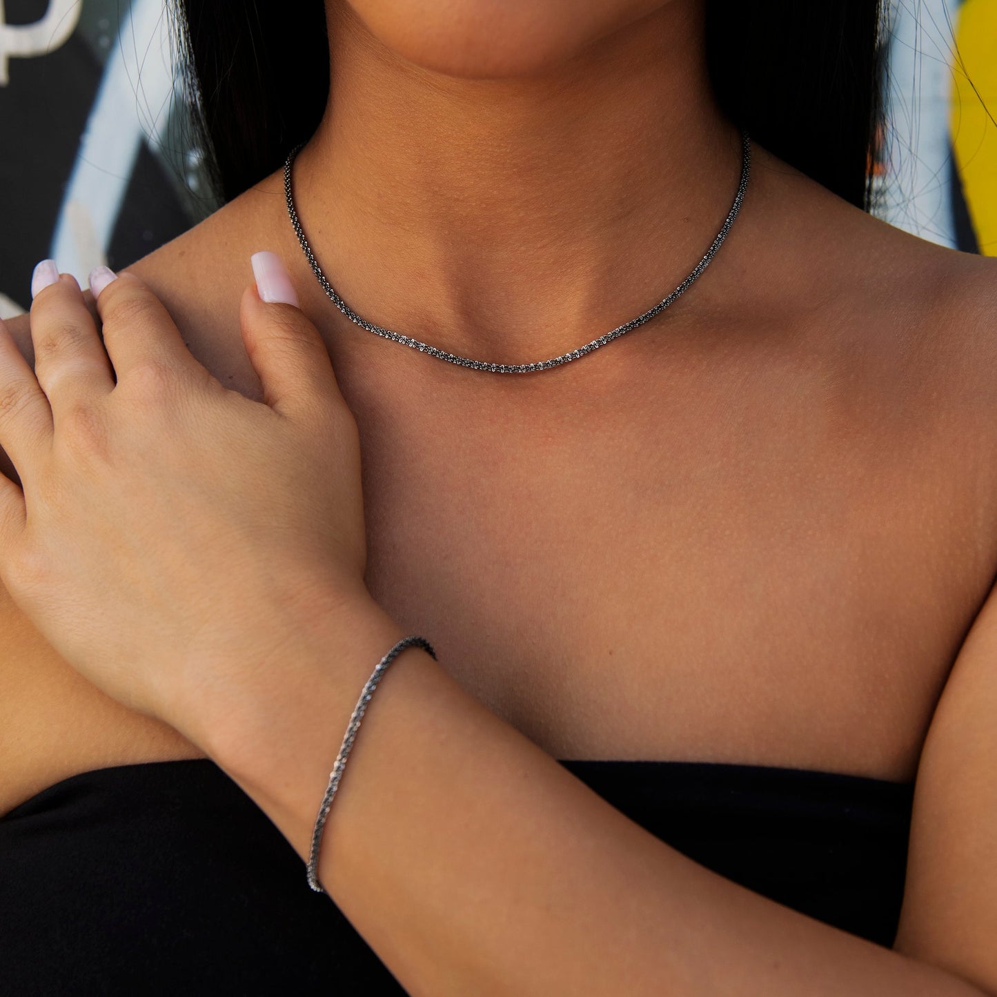 2MM Diamond Cut Popcorn Necklace in Black