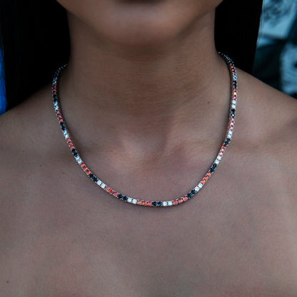 3MM Diamond Tennis Necklace - Black Orange White