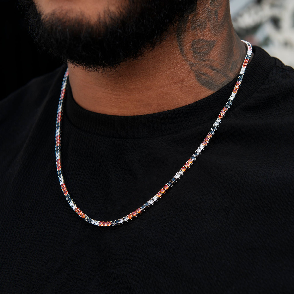 3MM Diamond Tennis Chain - Black Orange White