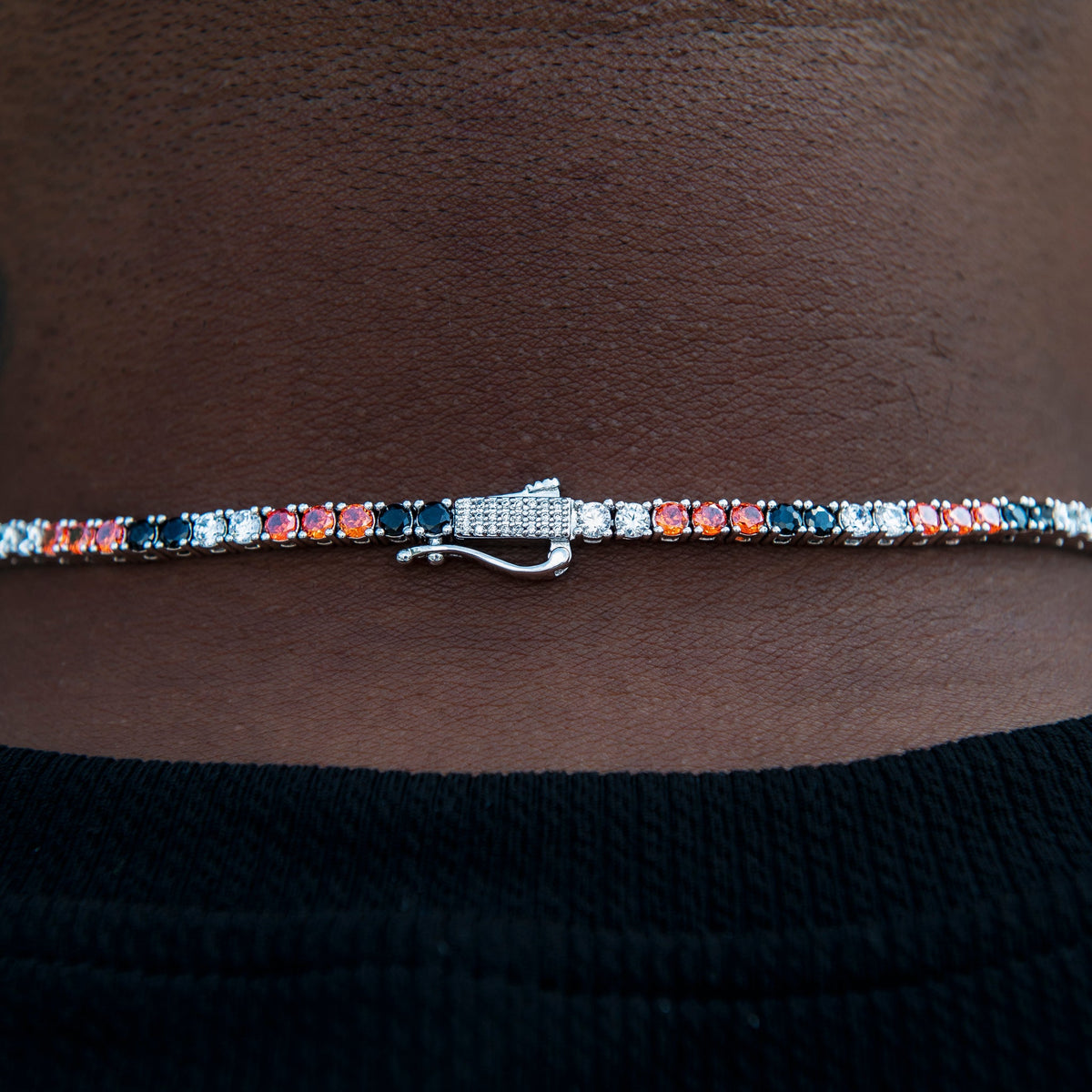 3MM Diamond Tennis Chain - Black Orange White