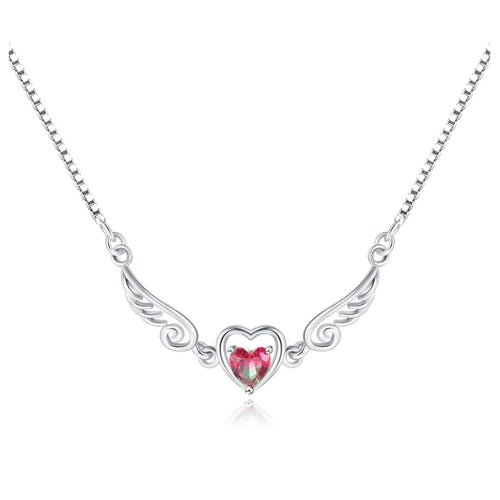 18K White Gold Plated Pink Stone Heart Necklace