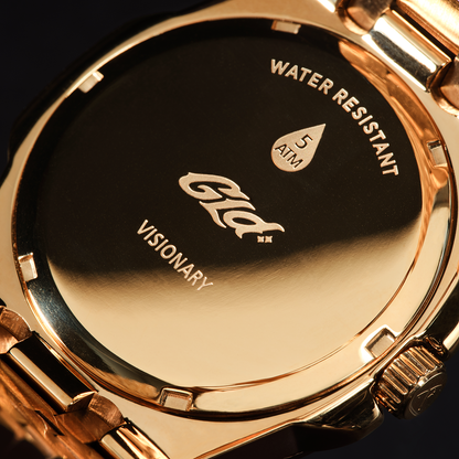 39MM Visionary Fully Iced Case & Black Dial Watch - Yellow Gold