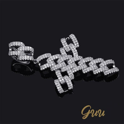 18K Gold-Plated Micro-inlay  AAA CZ Iced Cross Pendant