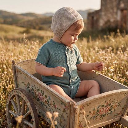 Aquamarine Romper — view 2 — handcrafted in Spain — AGÜ Baby