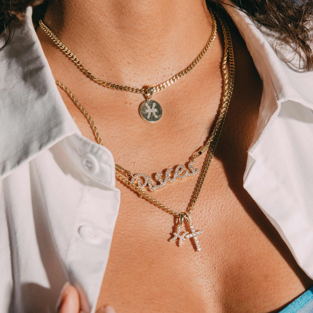 Astrology Pave Pendants in Yellow Gold