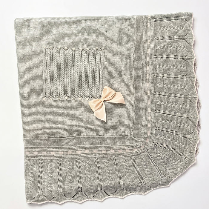 Baby Gray Stripes With Bow Blanket — AGÜ Baby Spanish baby clothes