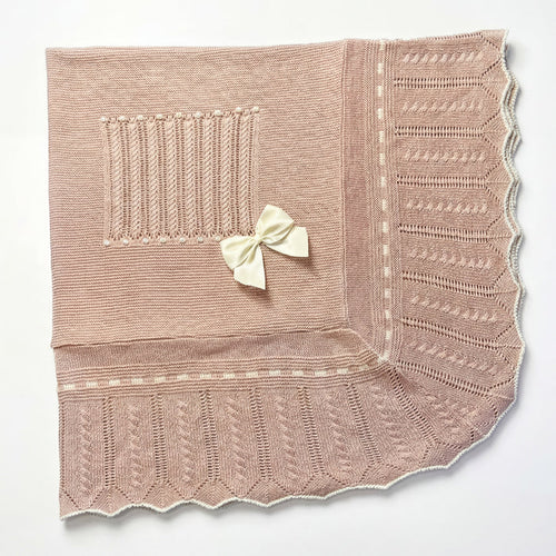 Baby Pink Makeup Stripes With Beige Bow Blanket — AGÜ Baby Spanish baby clothes