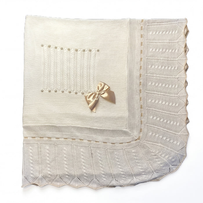 Baby White Stripes With Beige Bow Blanket — AGÜ Baby Spanish baby clothes