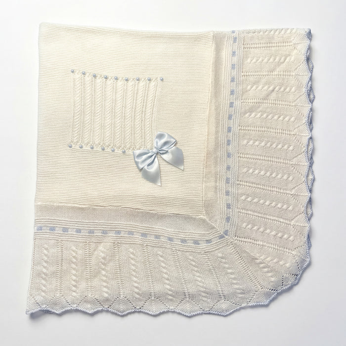 Baby White Stripes With Light Blue Bow Blanket — AGÜ Baby Spanish baby clothes