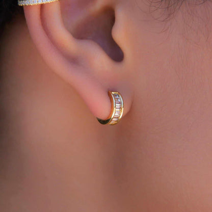 Baguette Hoop Earrings in Yellow Gold