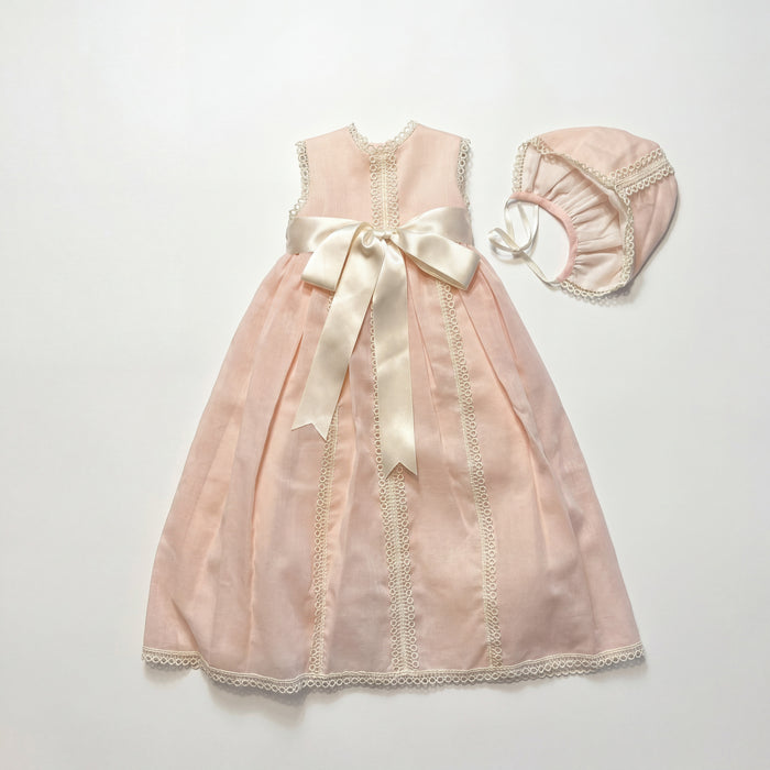 Baton Baptism Light Pink Lace Dress — view 3 — handcrafted in Spain — AGÜ Baby