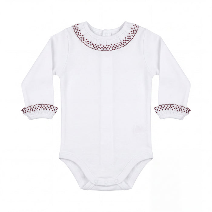 Body Long Sleeve with Burgundy Dots Peter Pan Collar — AGÜ Baby Spanish baby clothes
