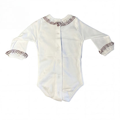 Body Long Sleeve with Burgundy Dots Peter Pan Collar — view 3 — handcrafted in Spain — AGÜ Baby