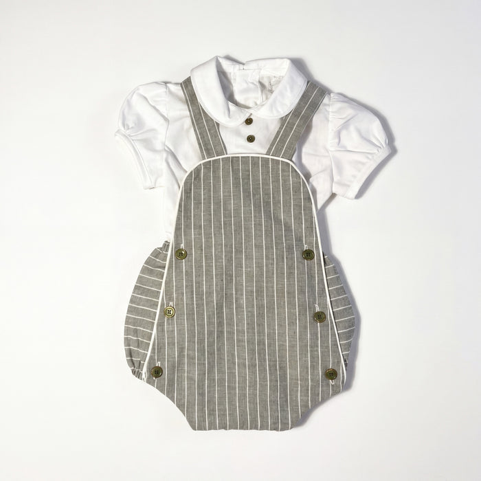 Boys Grey Set White Shirt and Romper with Stripes — AGÜ Baby Spanish baby clothes