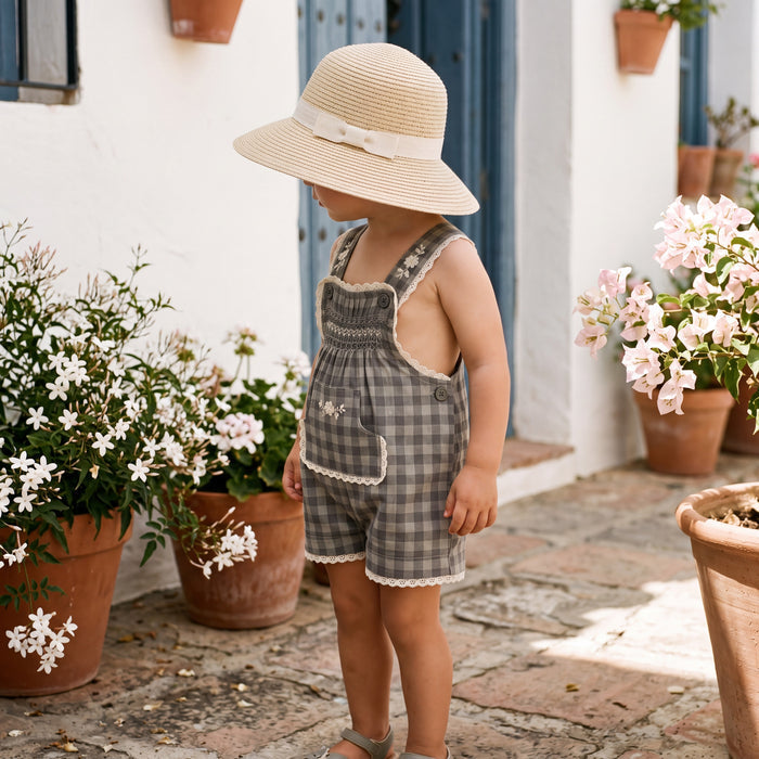 Boys Grey Vichy Overall — view 2 — handcrafted in Spain — AGÜ Baby