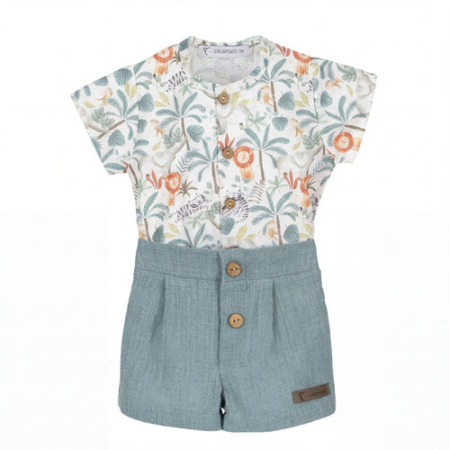 Boys "Hector" Teal Jungle Print Shirt & Shorts — AGÜ Baby Spanish baby clothes