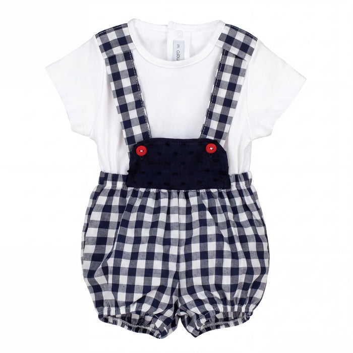 Boys "Hex" Navy Gingham T-Shirt & Jam Pants With Braces — AGÜ Baby Spanish baby clothes