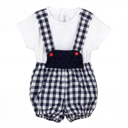 Boys "Hex" Navy Gingham T-Shirt & Jam Pants With Braces — AGÜ Baby Spanish baby clothes