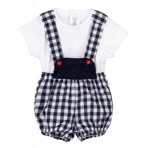 Boys "Hex" Navy Gingham T-Shirt & Jam Pants With Braces — AGÜ Baby Spanish baby clothes