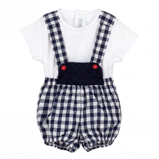 Boys "Hex" Navy Gingham T-Shirt & Jam Pants With Braces — AGÜ Baby Spanish baby clothes