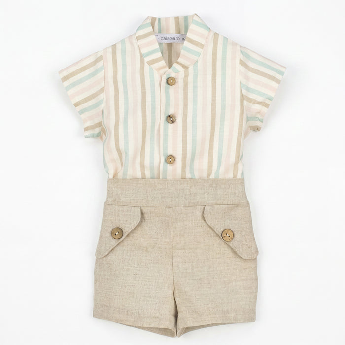 Boys "Pascal" Pastel Striped Linen Shirt & Shorts — AGÜ Baby Spanish baby clothes