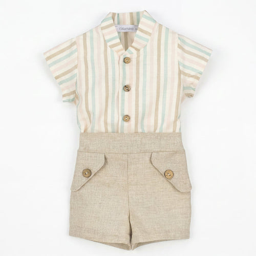 Boys "Pascal" Pastel Striped Linen Shirt & Shorts — AGÜ Baby Spanish baby clothes