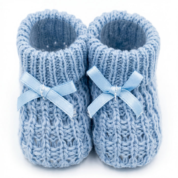 Boys Shoes Knitted with Ribbon Bow 2 - One Size — view 3 — handcrafted in Spain — AGÜ Baby