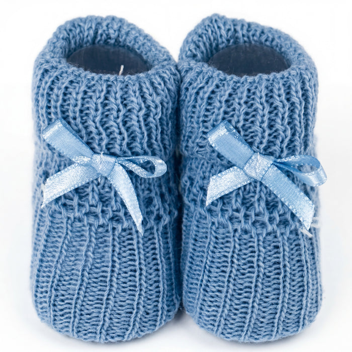 Boys Shoes Knitted with Ribbon Bow One Size — view 6 — handcrafted in Spain — AGÜ Baby