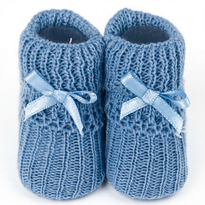 Boys Shoes Knitted with Ribbon Bow One Size — view 6 — handcrafted in Spain — AGÜ Baby