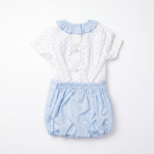 Boys White and Light Blue Plumeti Lace Shirt & Jam Pants