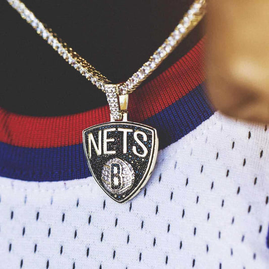 Brooklyn Nets Official NBA Logo Pendant in Yellow Gold