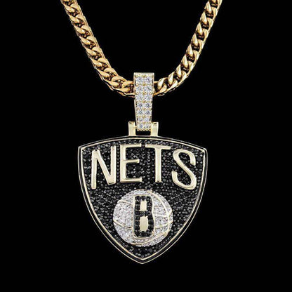 Brooklyn Nets Official NBA Logo Pendant in Yellow Gold