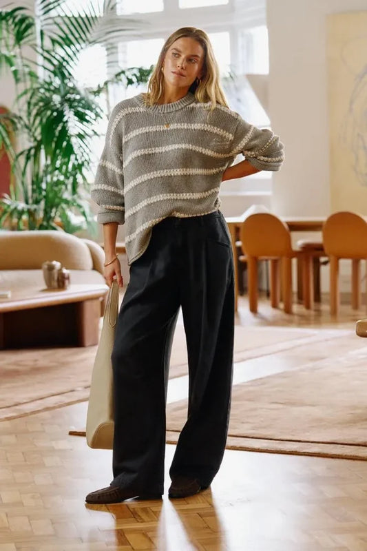 Ceres - Lila Oversized Knit Crew - Grey Marble Stripe