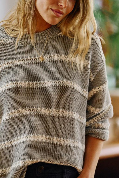 Ceres - Lila Oversized Knit Crew - Grey Marble Stripe
