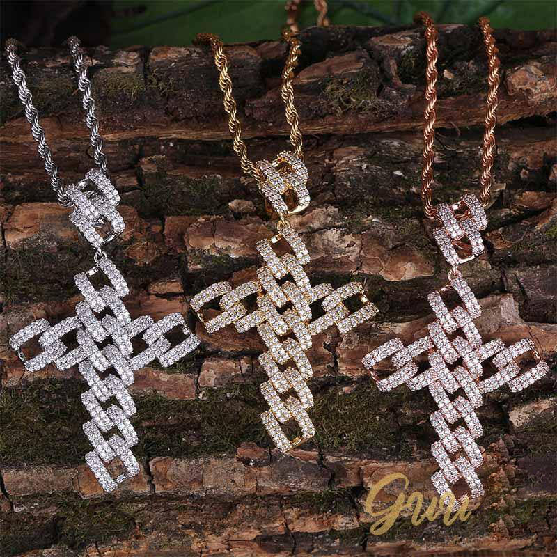 18K Gold-Plated Micro-inlay  AAA CZ Iced Cross Pendant