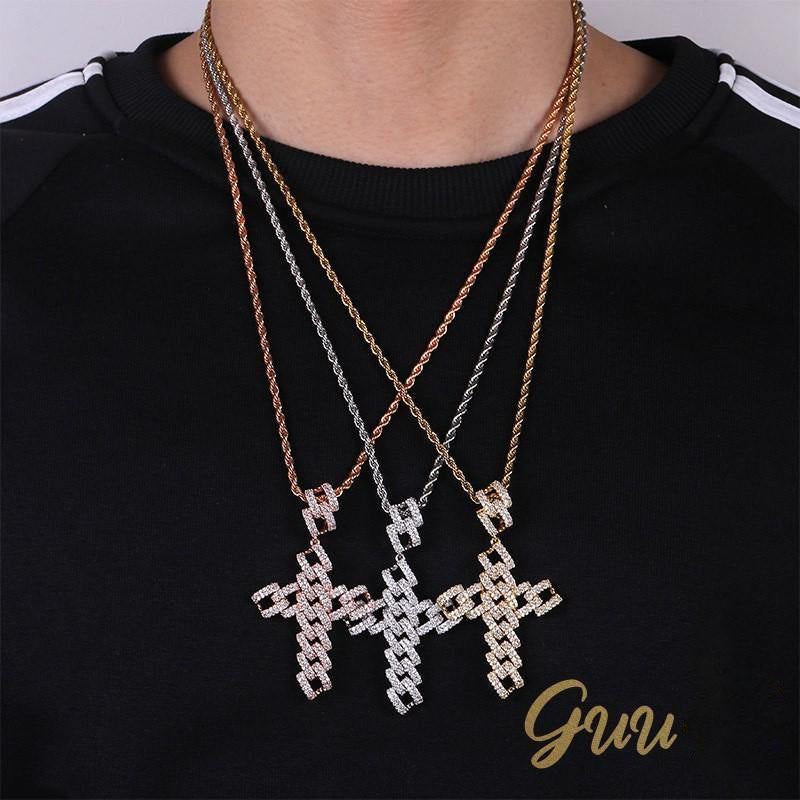 18K Gold-Plated Micro-inlay  AAA CZ Iced Cross Pendant