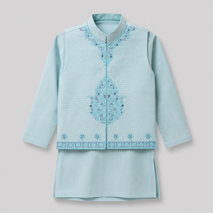Embroidered Boys Eastern Waistcoat Kurta Set GE8570